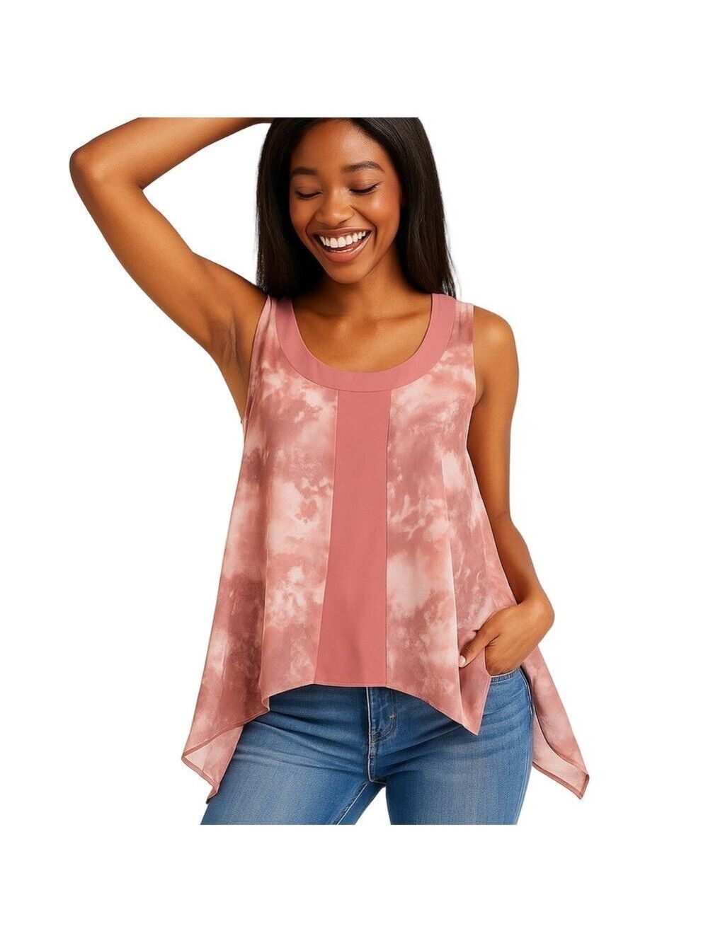 CECICO NWT! Dusty Rose Floral High-Low w/ Fancy Back Cut-Out Tank Top Size S